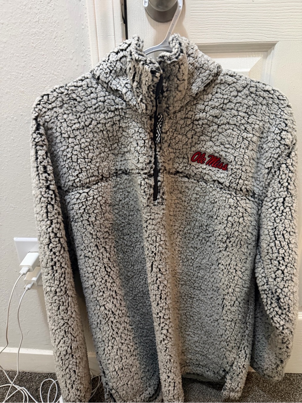 boxercraft Gray Sherpa Half-Zip Jacket with Red Ole Miss Logo